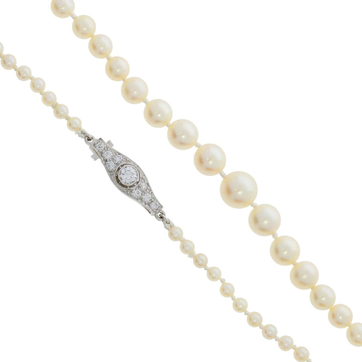 Pearl Diamond Platinum Strand Necklace 0.40CTW