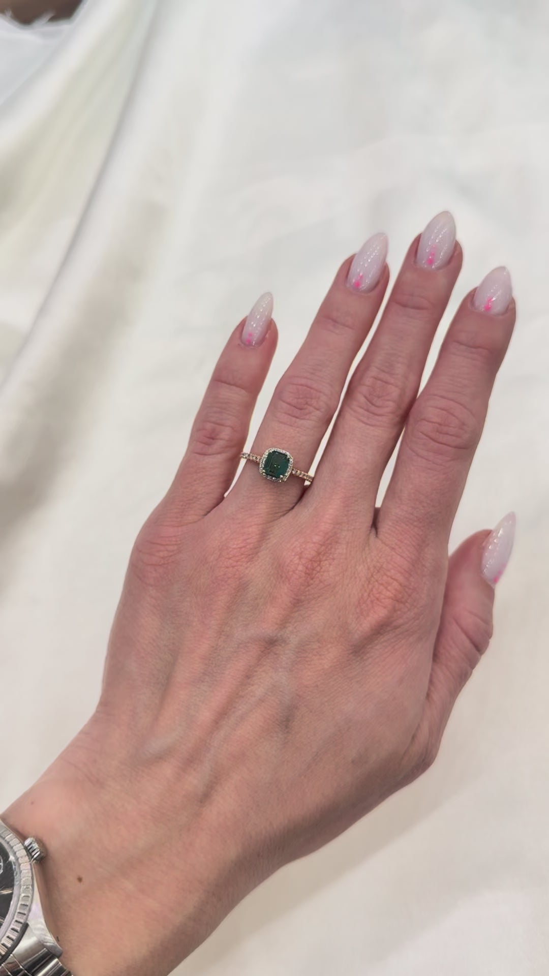 Teal Tourmaline Diamond Halo Ring 14K Two Tone 1.03 CT