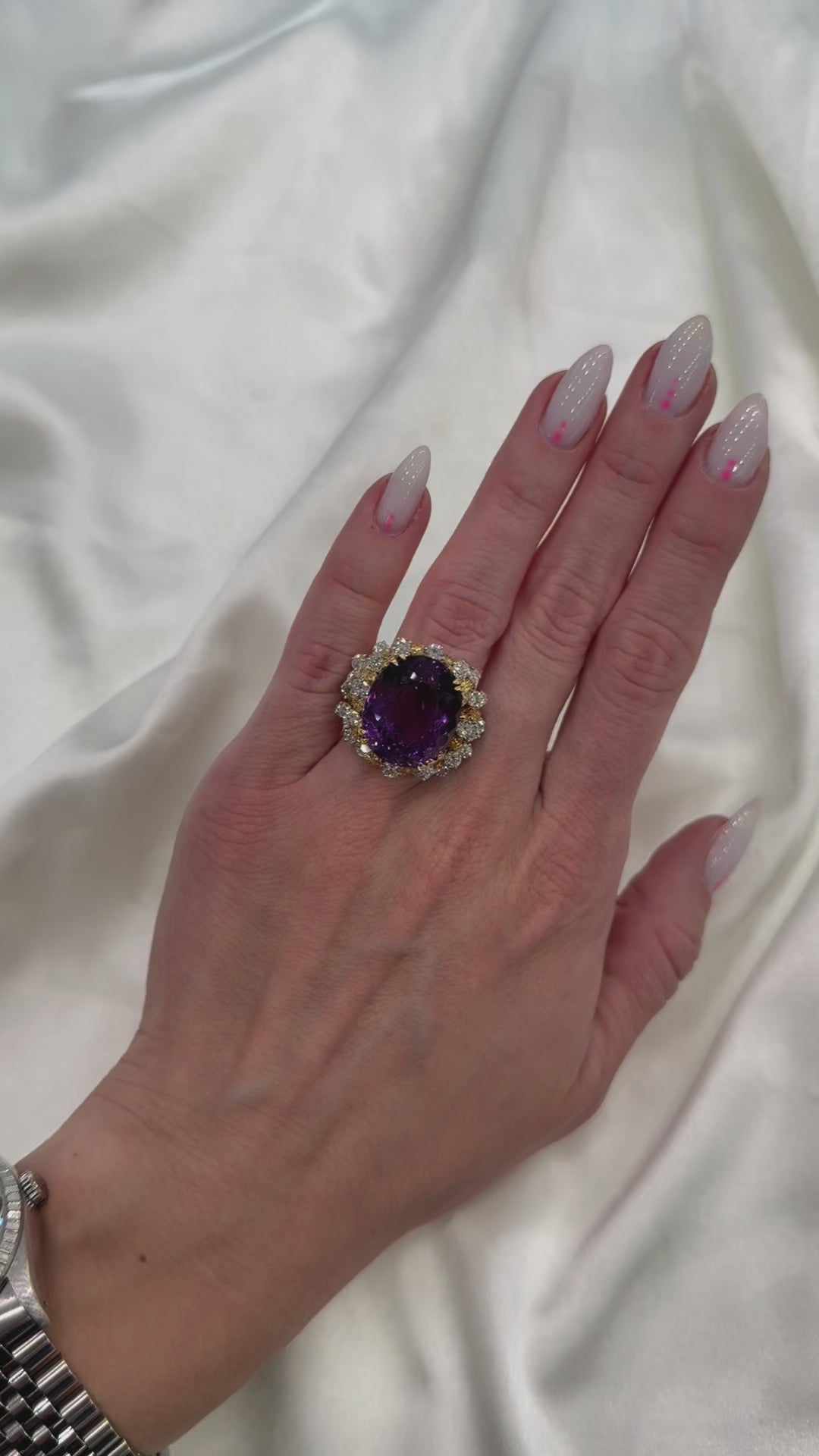 Amethyst Diamond Vintage Ring 14K Two Tone Gold 21.32CT
