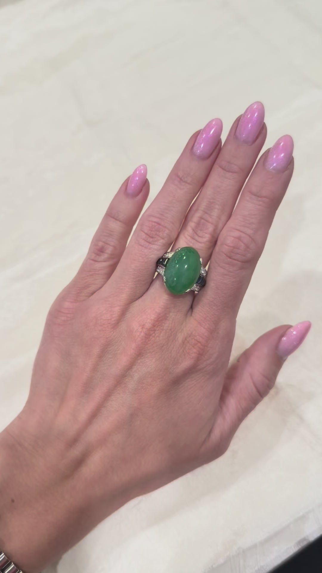 Jadeite Jade Sapphire Diamond Ring Platinum GIA