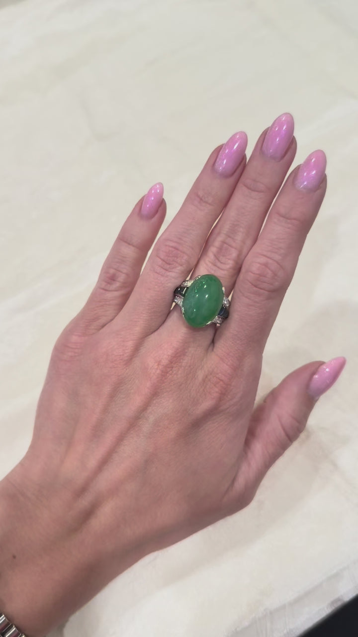 Jadeite Jade Sapphire Diamond Ring Platinum GIA