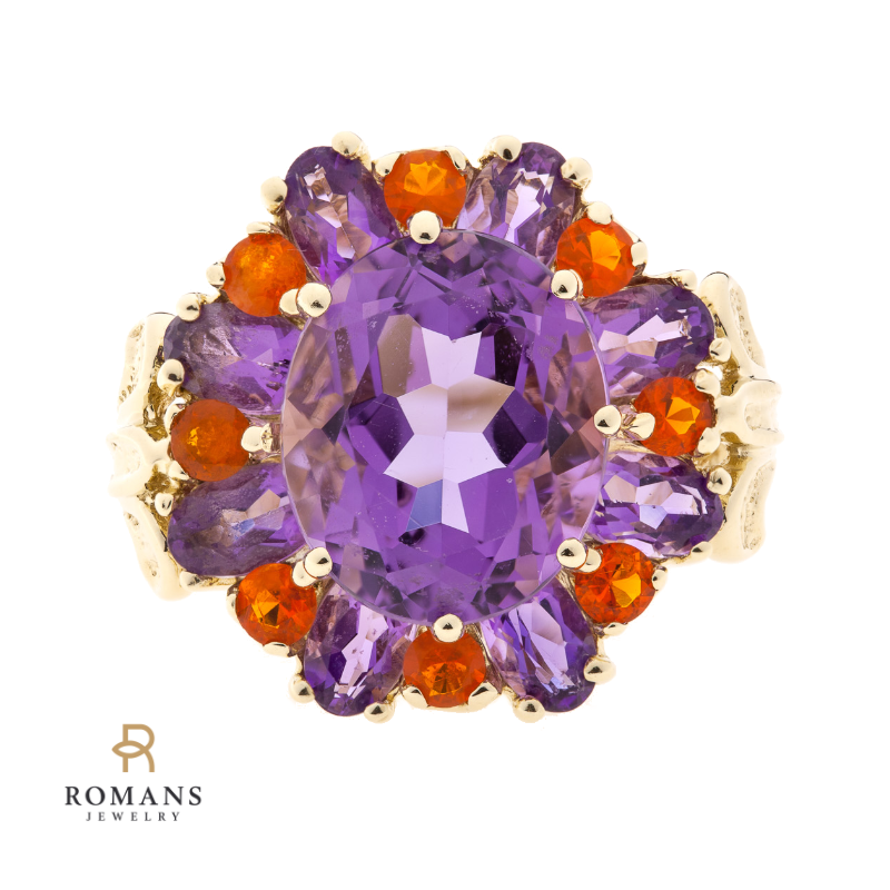 Amethyst Mexican Fire Opal Ring 14K Yellow Gold