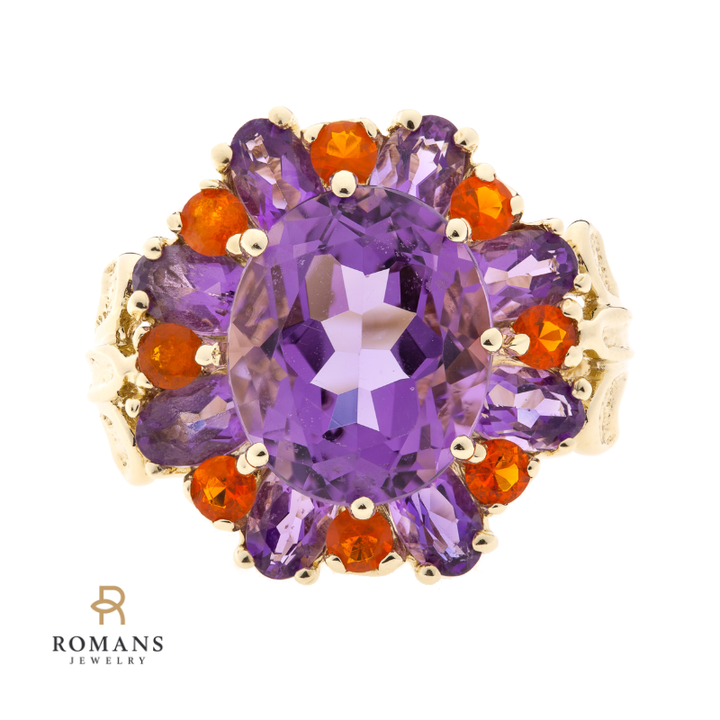 Amethyst Mexican Fire Opal Ring 14K Yellow Gold