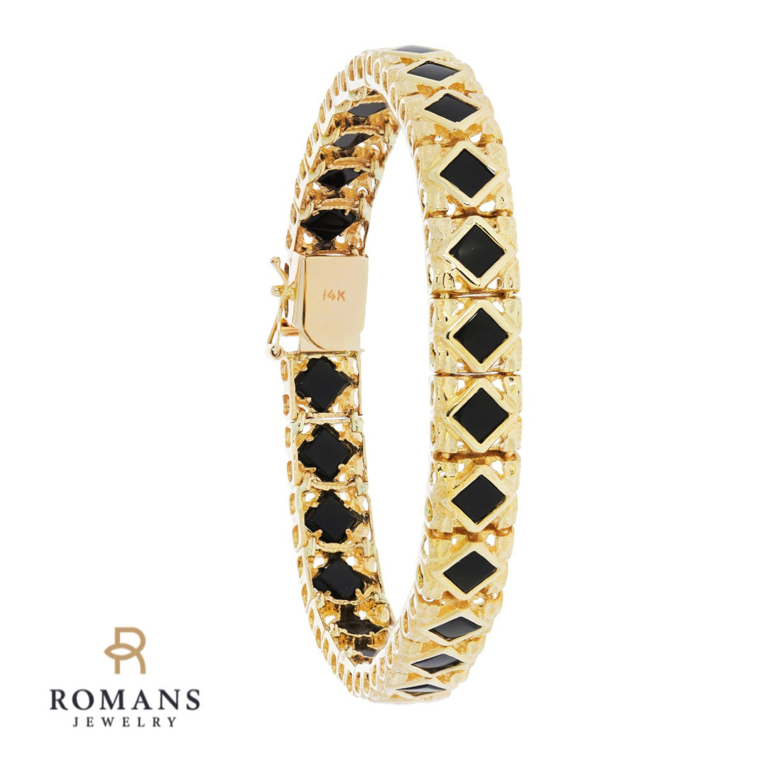 Black Onyx Bracelet 14K Yellow Gold