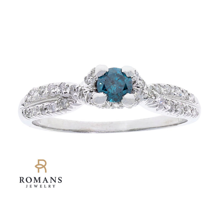 Blue Diamond Twisted Ring 18K White Gold .25CT