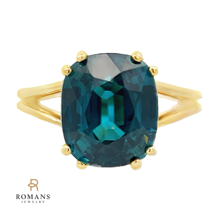 Blue Zircon Ring 14K Yellow Gold 7.47CT
