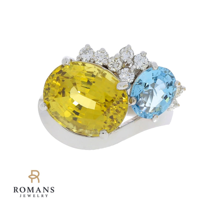 Chrysoberyl Aquamarine Diamond Ring 18K White Gold