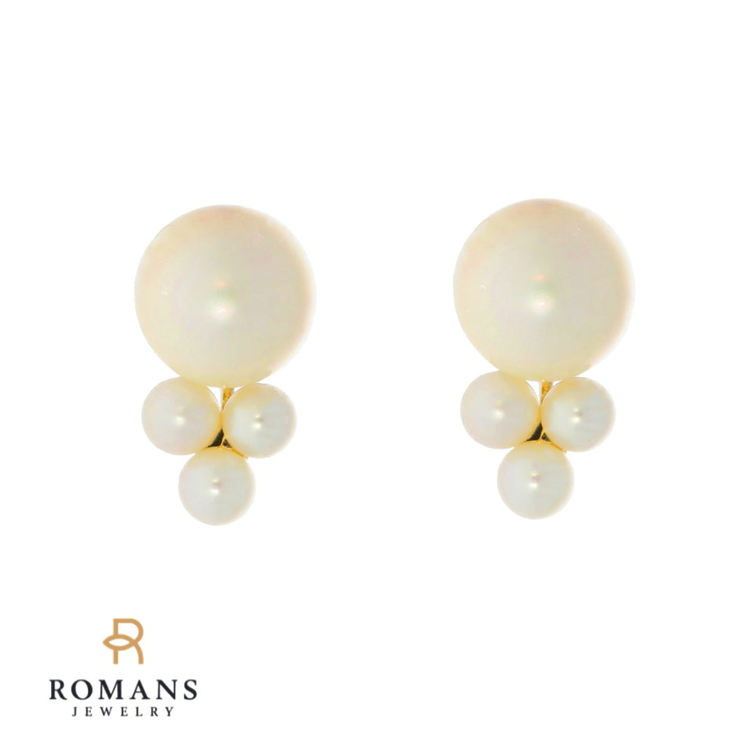 Cluster Pearl Earrings 14K Yellow Gold