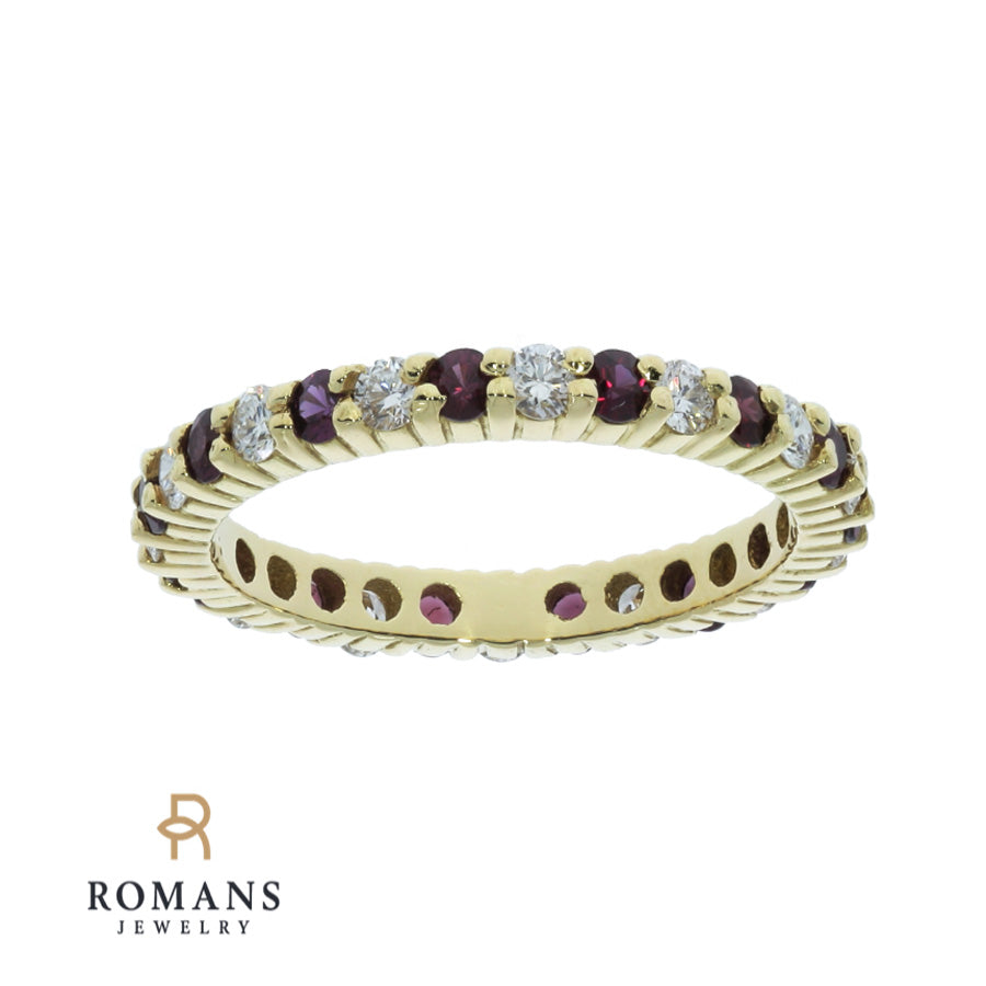 Diamond Garnet Eternity Band 18K Yellow Gold
