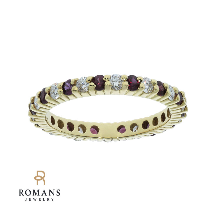 Diamond Garnet Eternity Band 18K Yellow Gold