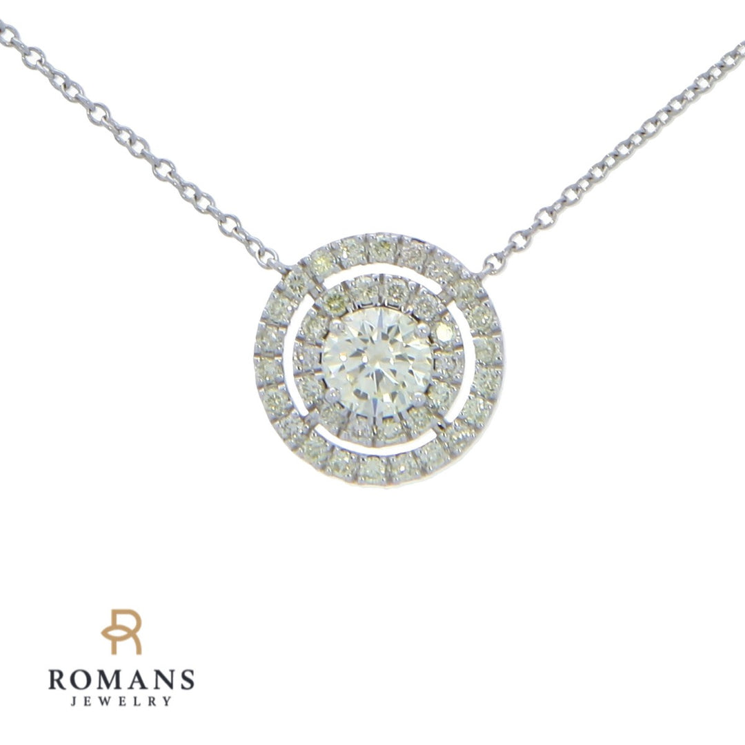 Diamond Round Halo Pendant 14K White Gold 1.38CTW
