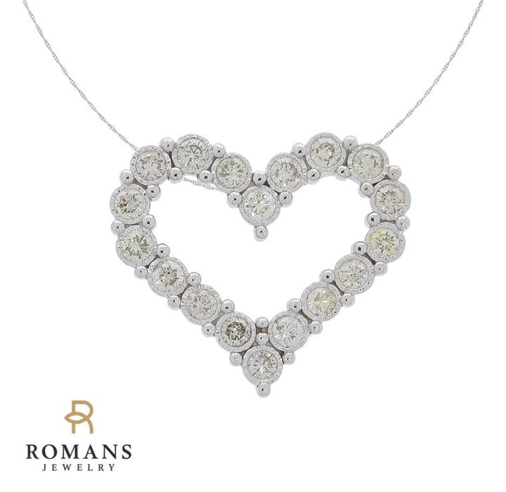 Diamond Heart Pendant Necklace 14K White Gold .45CTW