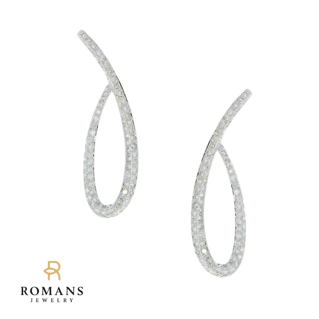 Diamond Pave-Set Tear Drop Earrings 18K White Gold 3.50CT