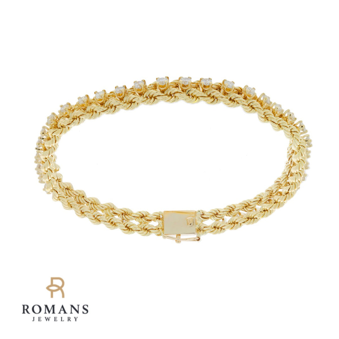 Diamond Rope Tennis Bracelet 14K Yellow Gold 1.90CTW