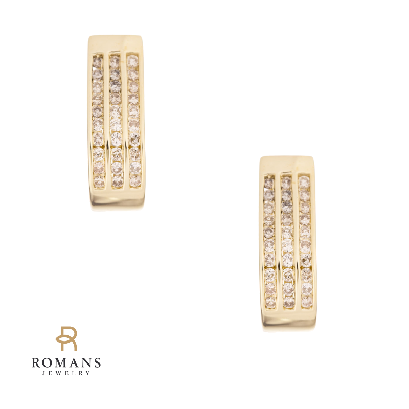 Triple Row Diamond Hoops 14K Yellow Gold 1.50CTW