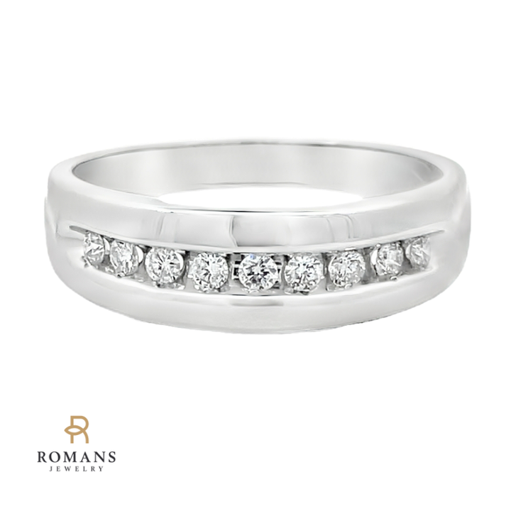 Diamond Mens Wedding Band 14K White Gold .30CT