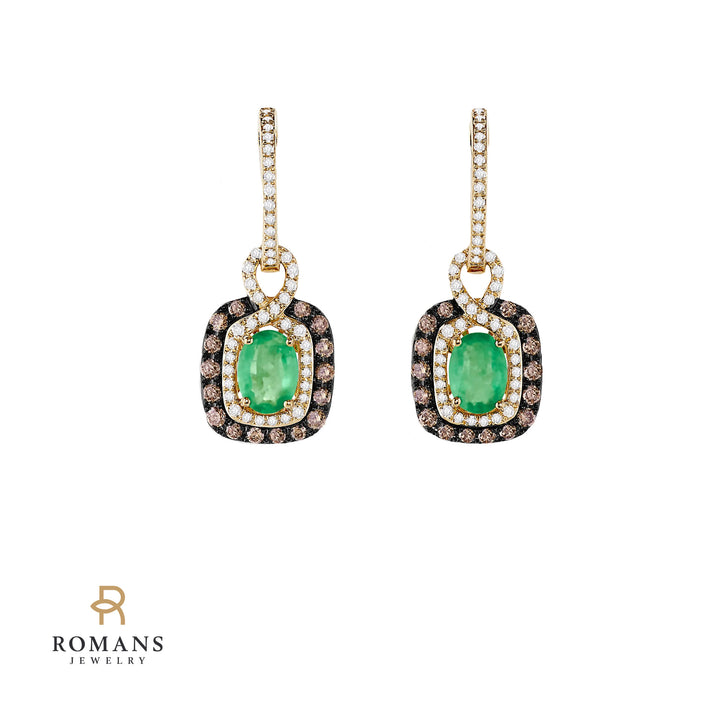 Effy Emerald Diamond Dangle Earrings 14K Yellow Gold 1.14CT