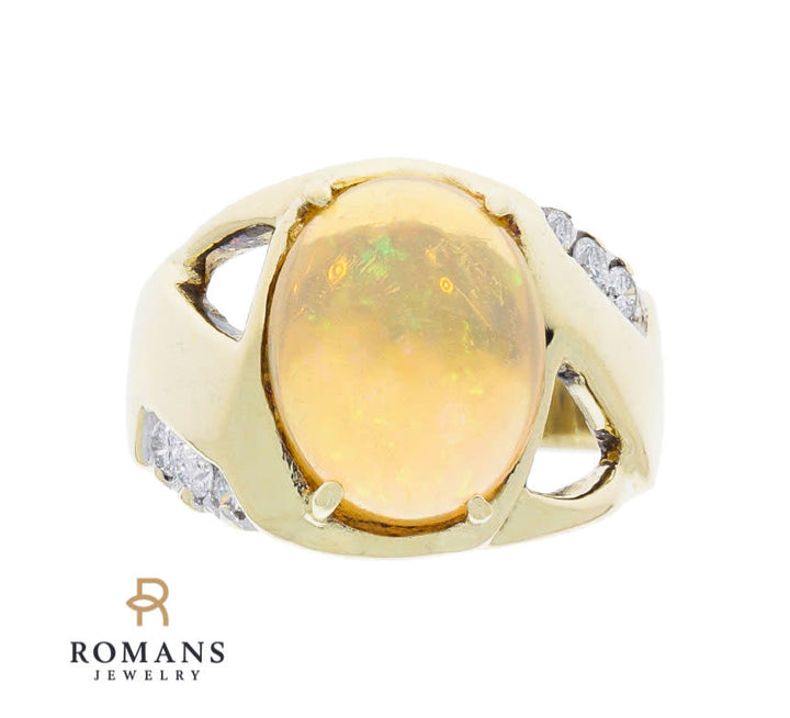Ethiopian Opal Diamond Ring 14K Two Tone Gold 4.14 CT