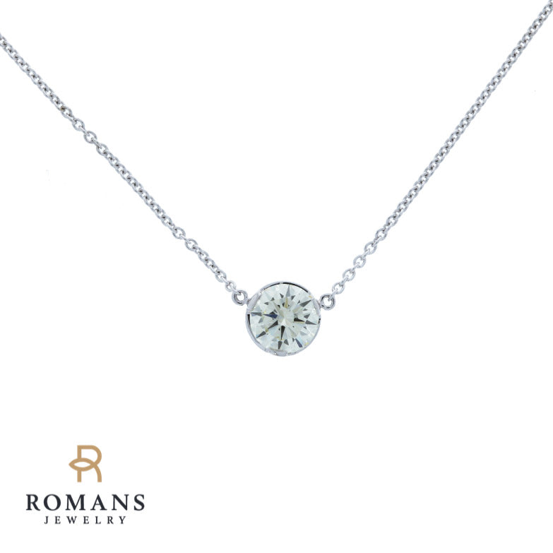 Floating Round Diamond Pendant 14K White Gold .82CT AGS
