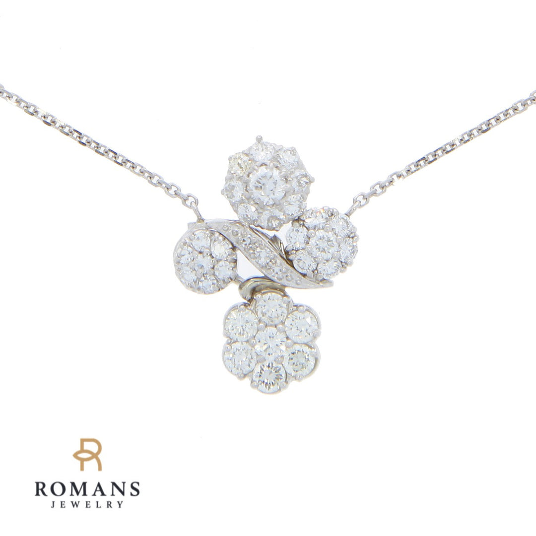Flower Diamond Vintage Necklace 14K White Gold 2.87CTW