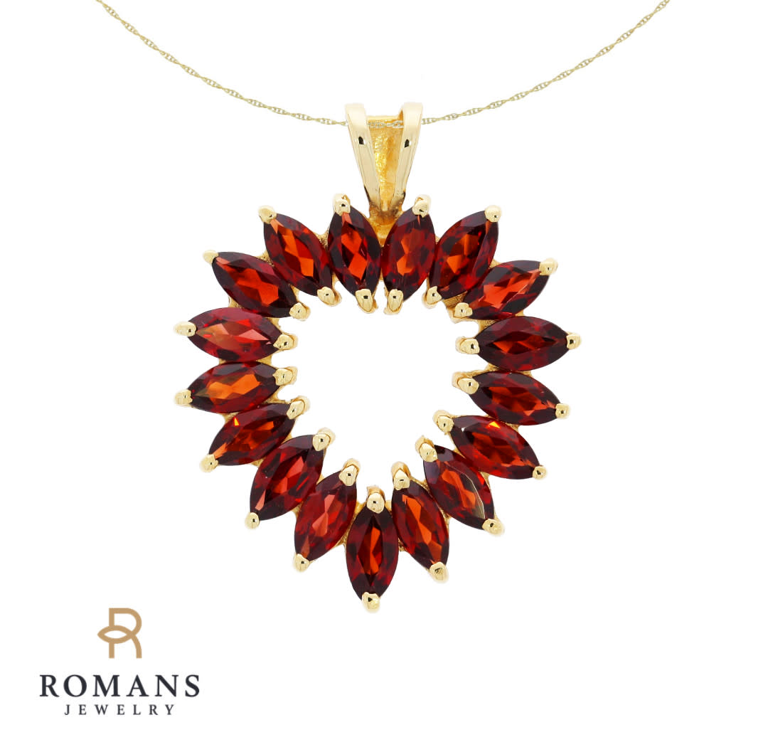 Garnet Heart Pendant Necklace 14K Yellow Gold 5.27CTW