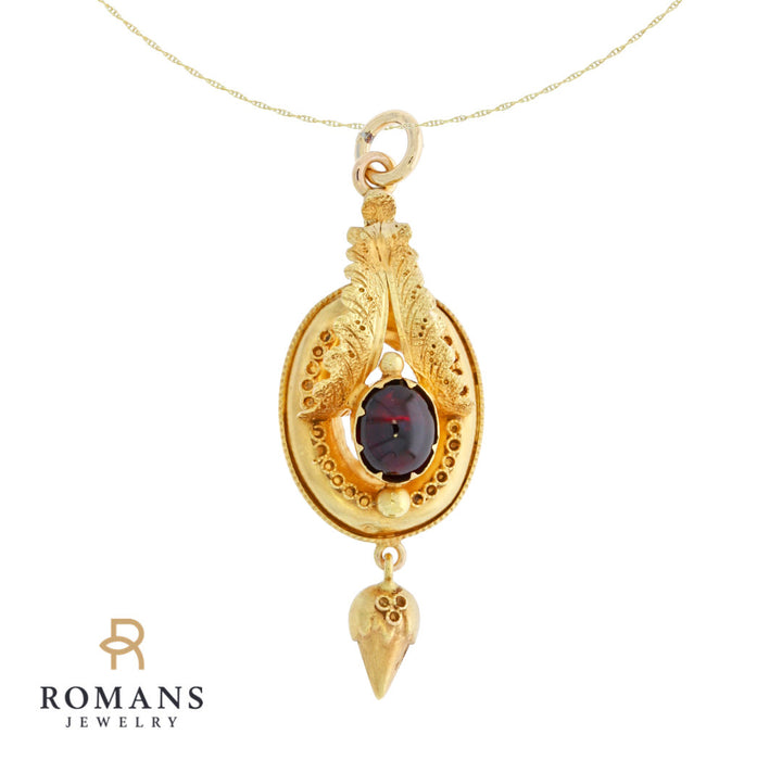 Garnet Pendant 1880's 14K Yellow Gold .70CT