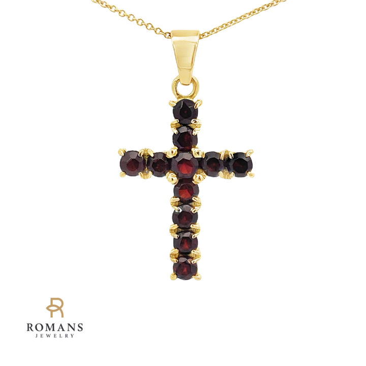 Garnet Cross Pendant 18K Yellow Gold 1.61 CTW