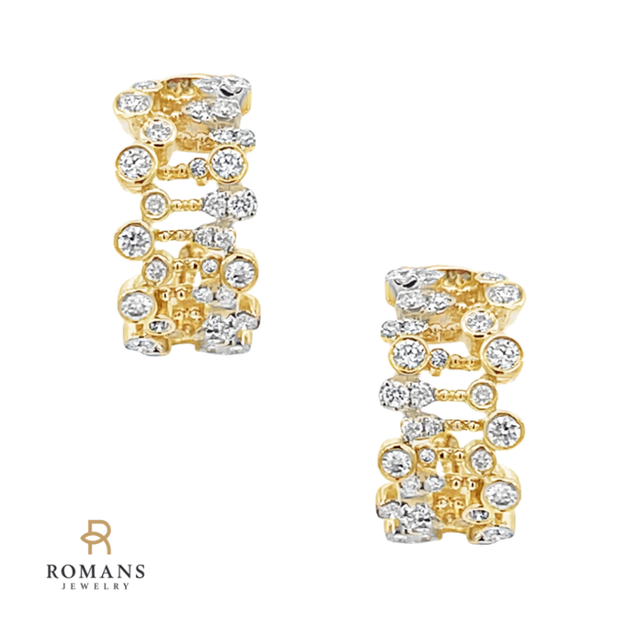 Abstract Diamond Half Hoop 14K Yellow Gold Earrings 0.57 CTW