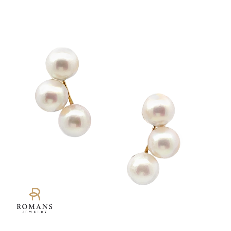 Trio Pearl Earrings 14K Yellow Gold