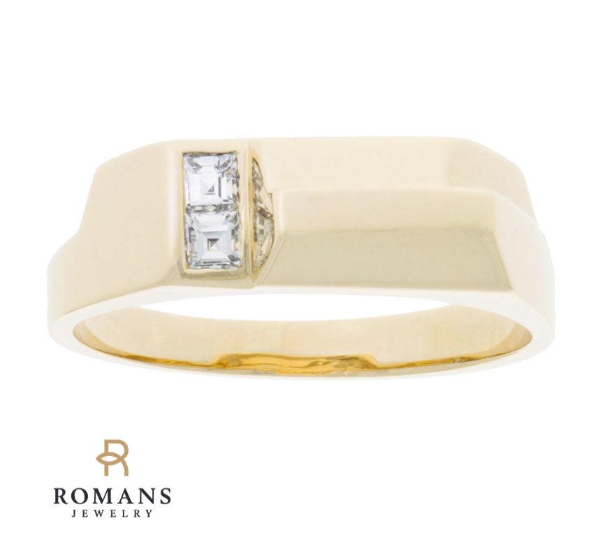 Men's Geometric Diamond Ring 14K Yellow Gold