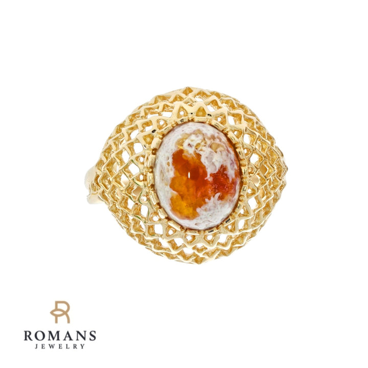 Mexican Fire Opal Ring 14K Yellow Gold 2.25 CT