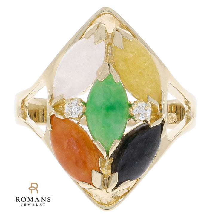 Multi Color Jade Cluster Ring 14K Yellow Gold