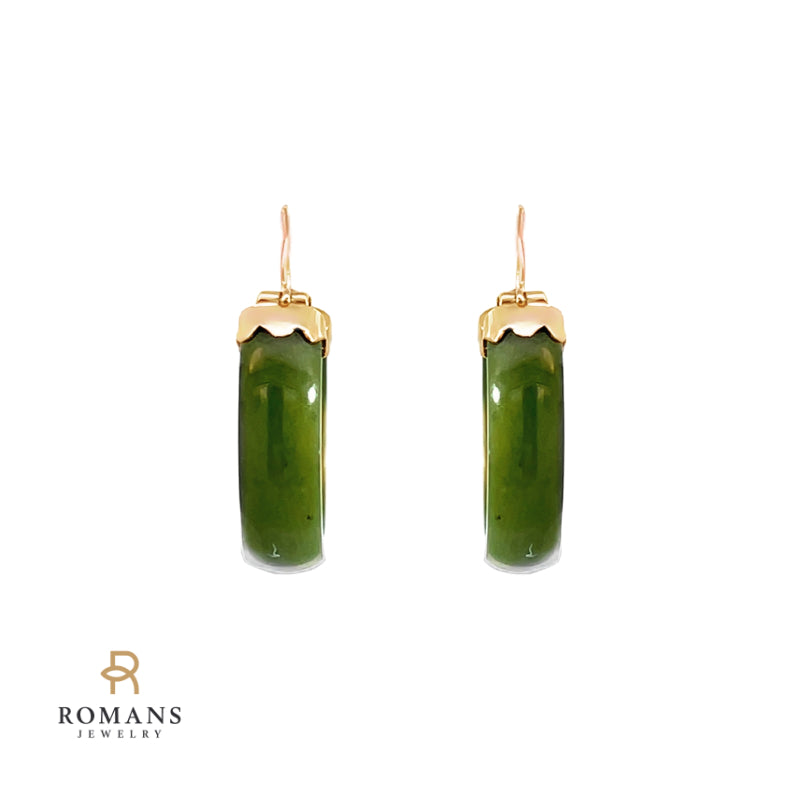 Nephrite Jade Hoop Earrings 14K Rose Gold