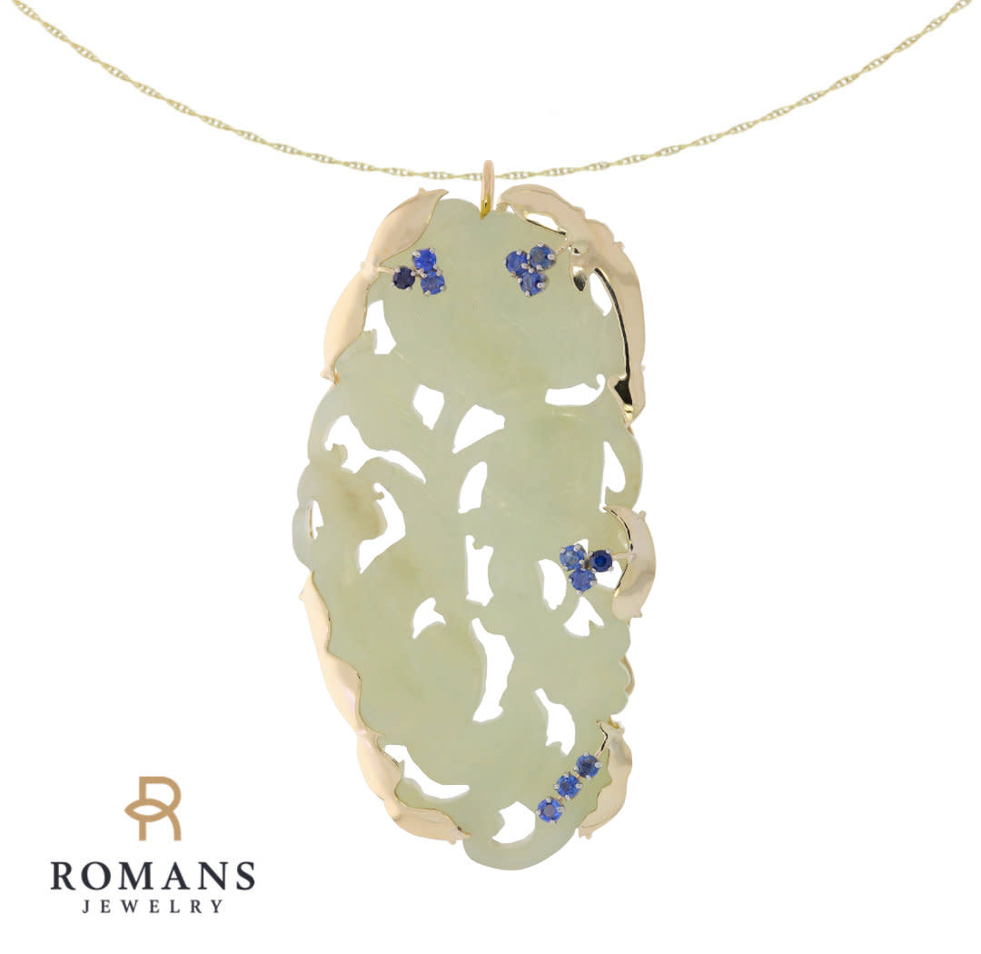 Nephrite Jade Sapphire Pendant 14K Yellow Gold