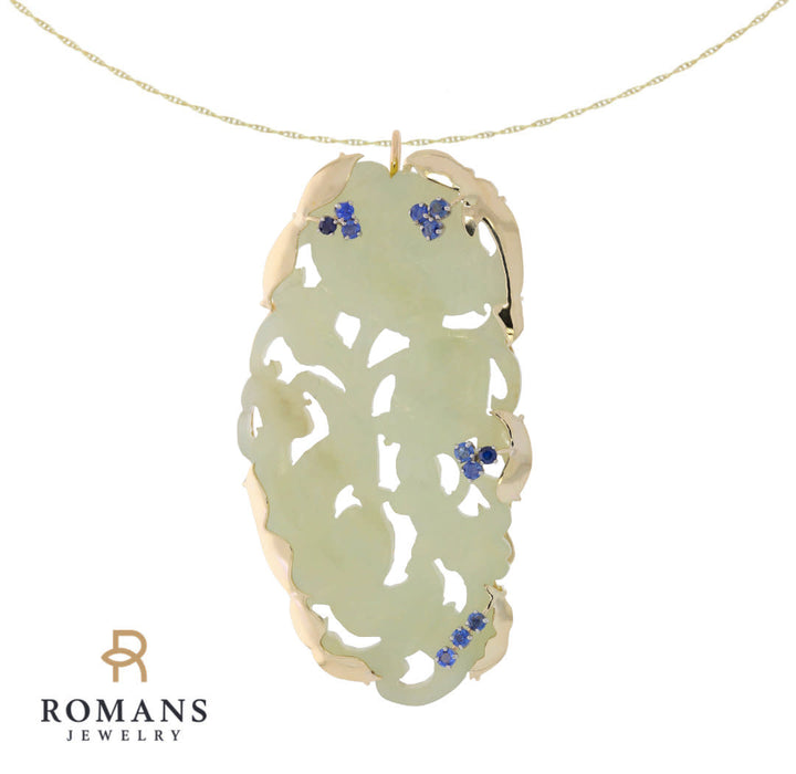 Nephrite Jade Sapphire Pendant 14K Yellow Gold