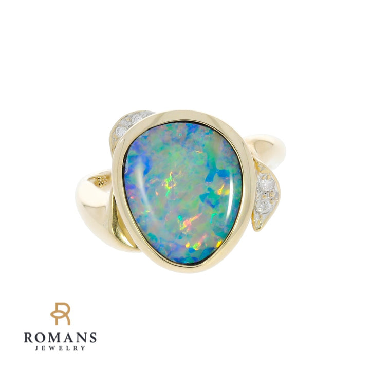 Opal Diamond Ring 14K Yellow Gold .06 CTW