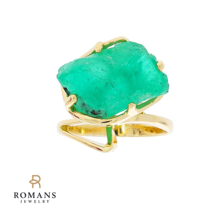 Raw Emerald Ring 14K Yellow Gold 11.40 CT