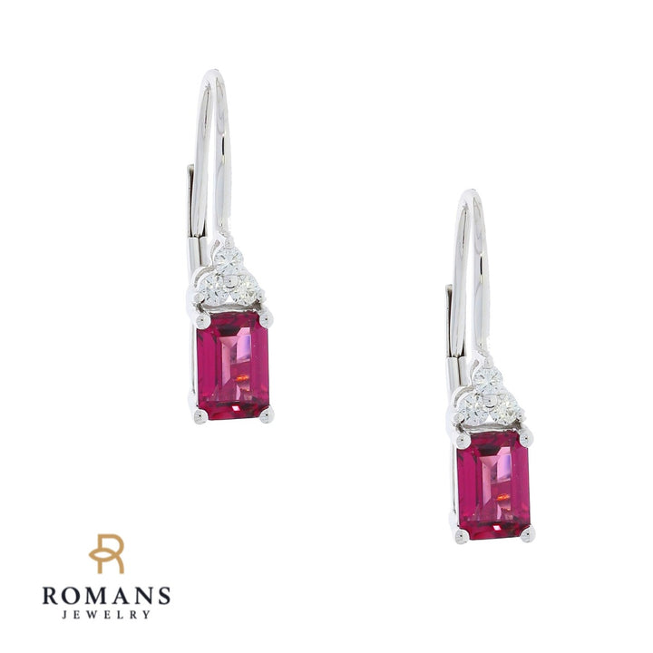 Rhodolite Garnet Diamond Earrings 14K White Gold