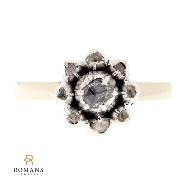 Rose Cut Vintage Diamond Ring 1880's 14K Two Tone