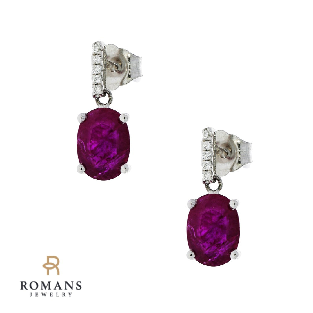 Ruby Diamond Drop Earrings 14K White Gold 1.45CTW
