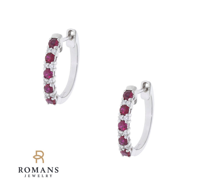 Ruby Diamond Hoops 14K White Gold