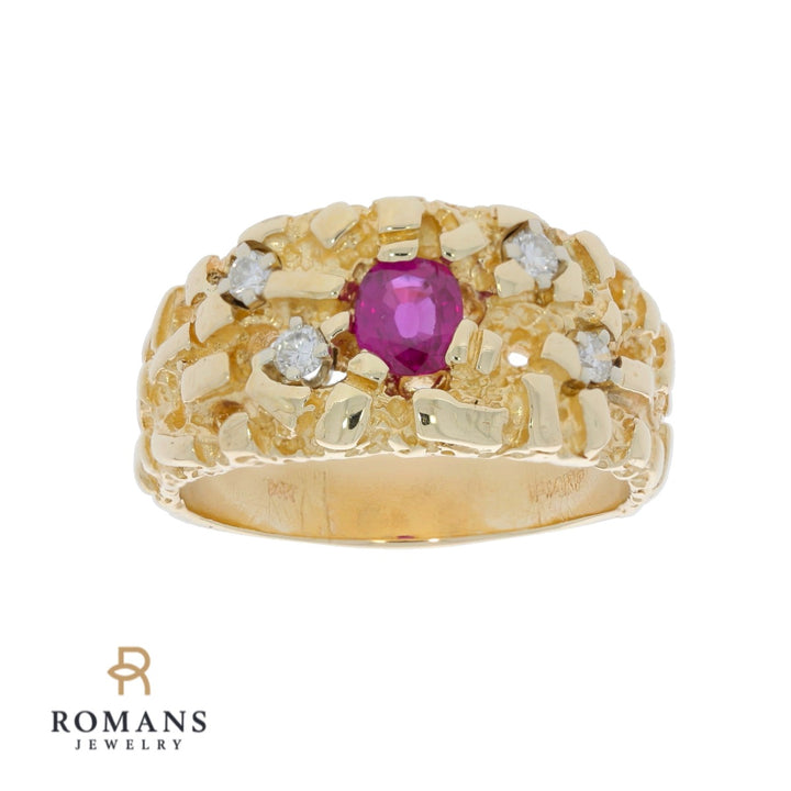 Ruby Diamond Nugget Style Band 14K Yellow Gold .61 CT