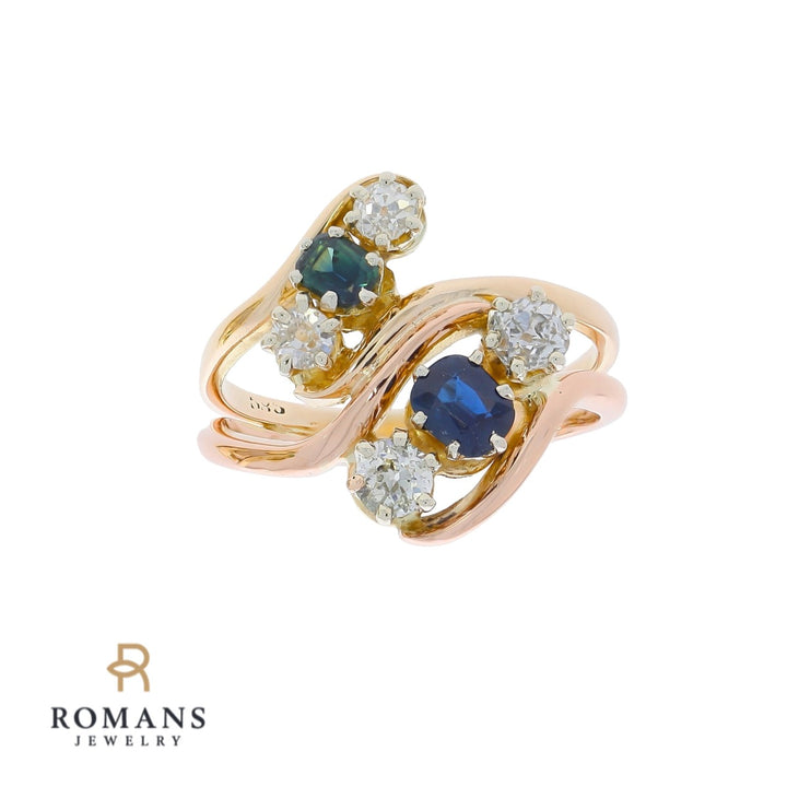 Sapphire Diamond Ring 14K Two Tone .67 CTW