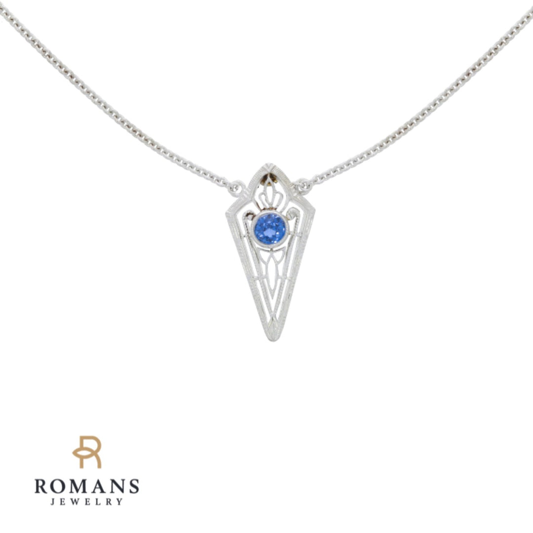 Sapphire Filigree Necklace 14K White Gold