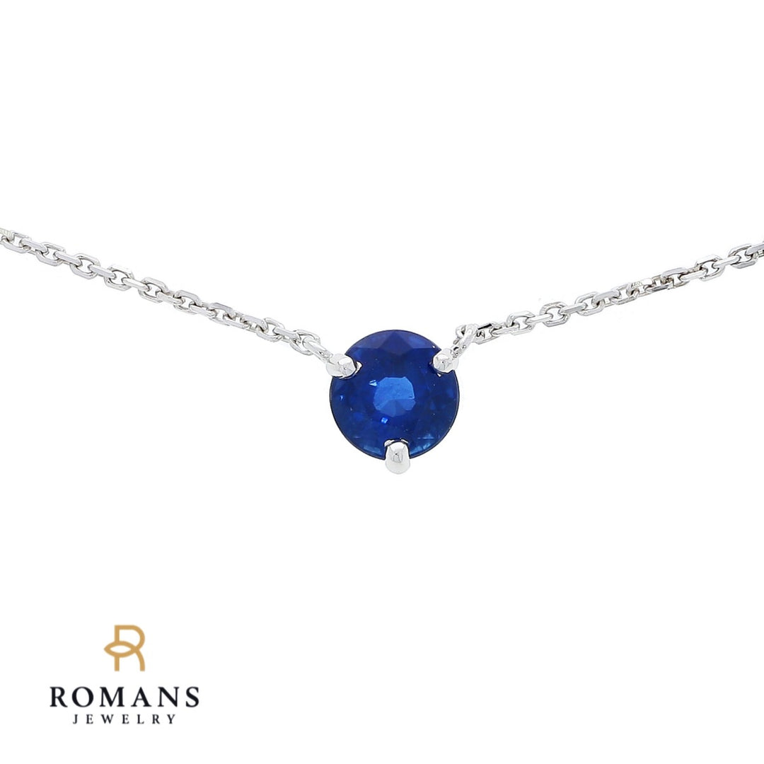 Sapphire Solitaire Necklace 14K White Gold .51CT