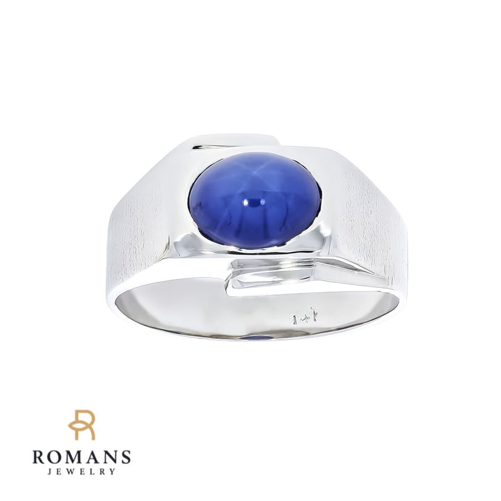 Synthetic Star Sapphire Ring 14K White Gold 2.25 CT