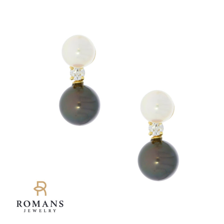 Tahitian Pearl Diamond Earrings 18K Yellow Gold