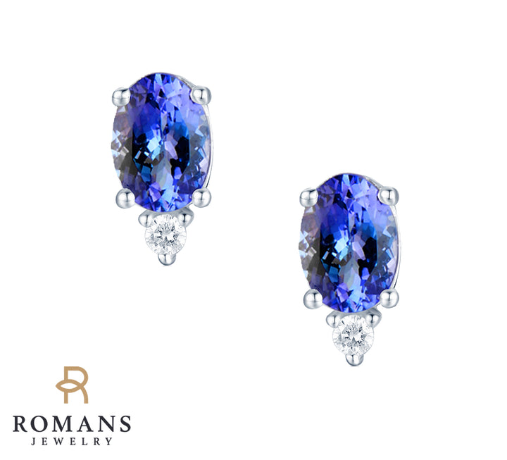 Tanzanite Diamond Stud Earrings 14K White Gold 1.50CTW