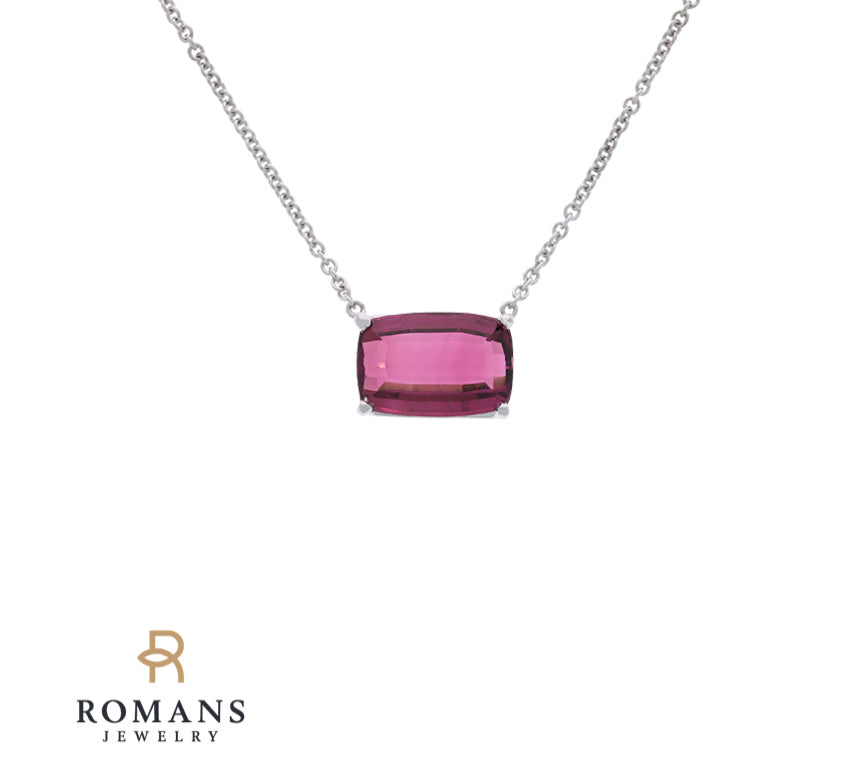 Tourmaline Brazil Rubellite Necklace 14K White Gold 4.81CT