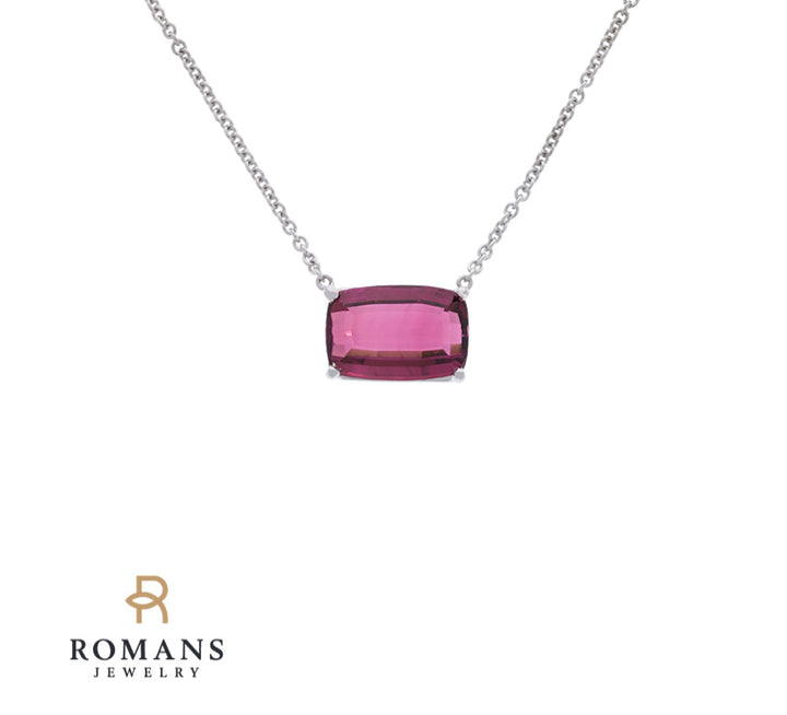 Tourmaline Brazil Rubellite Necklace 14K White Gold 4.81CT